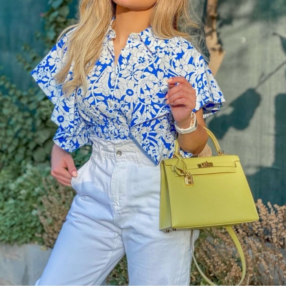 Zara Blue and White Boxy Button Down Shirt